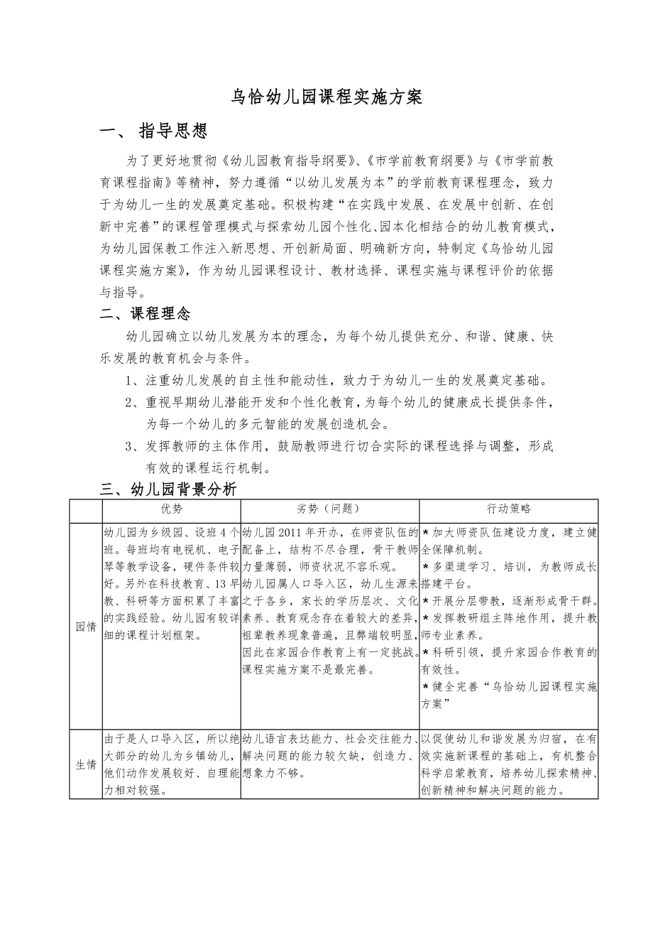 幼儿园课程实施方案实施计划书.doc_第1页