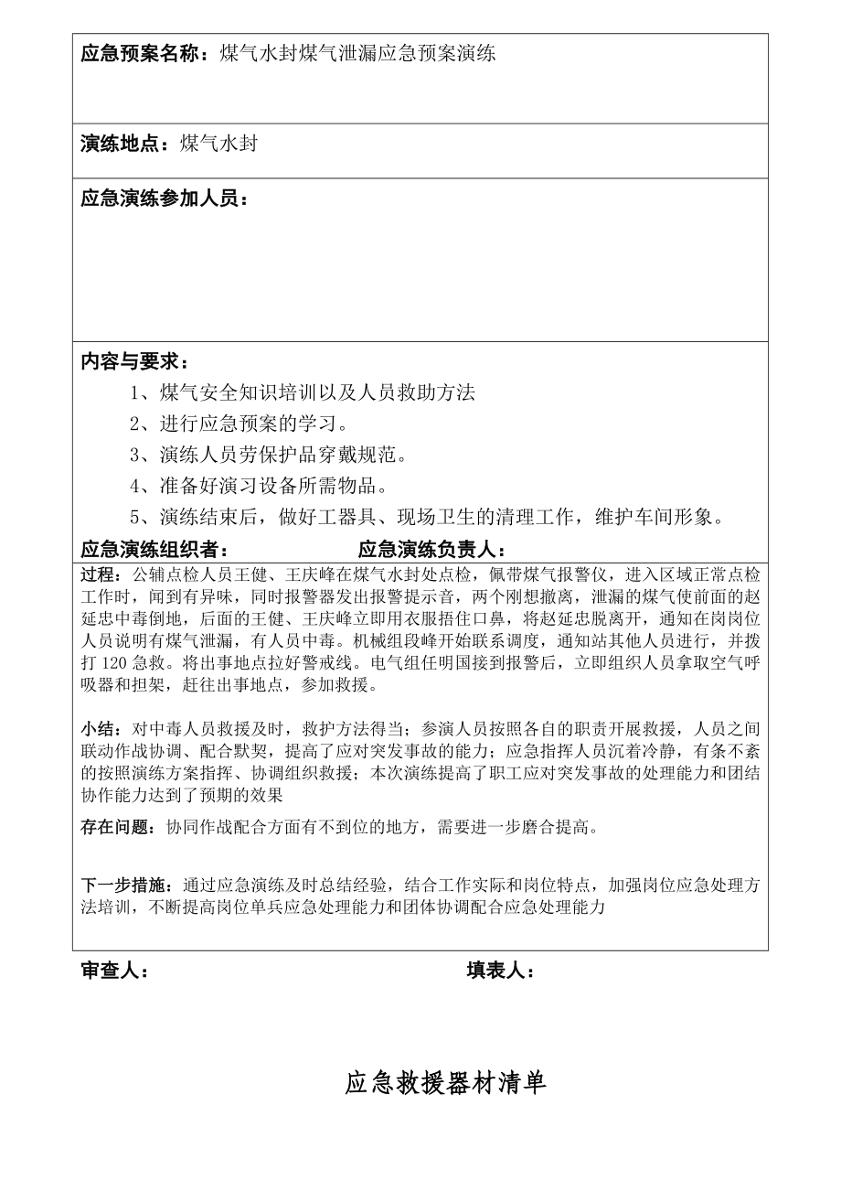 煤气泄漏应急预案演练方案及演练记录0117.doc_第3页