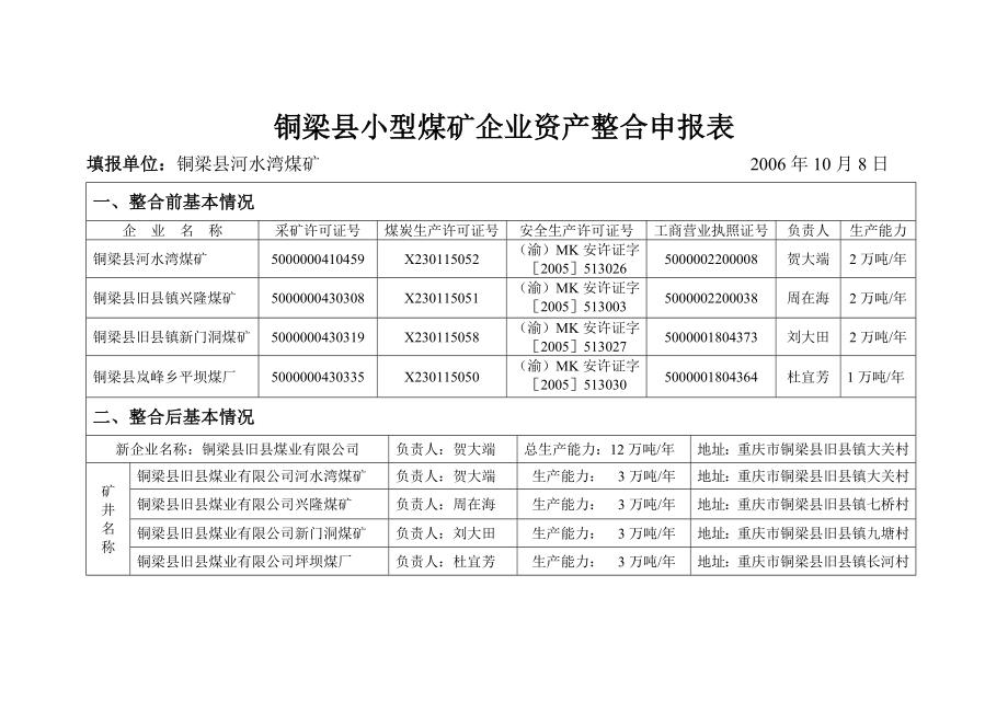 煤矿企业资产整合申报表.doc_第1页