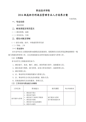 最新高职专科酒店管理专业人才培养方案.doc