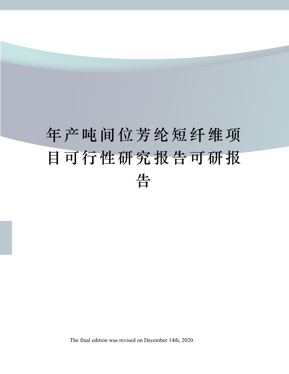 年产吨间位芳纶短纤维项目可行性研究报告可研报告.docx_第1页