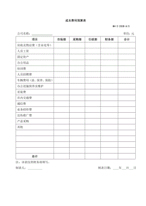 4 成本费用预算表.doc