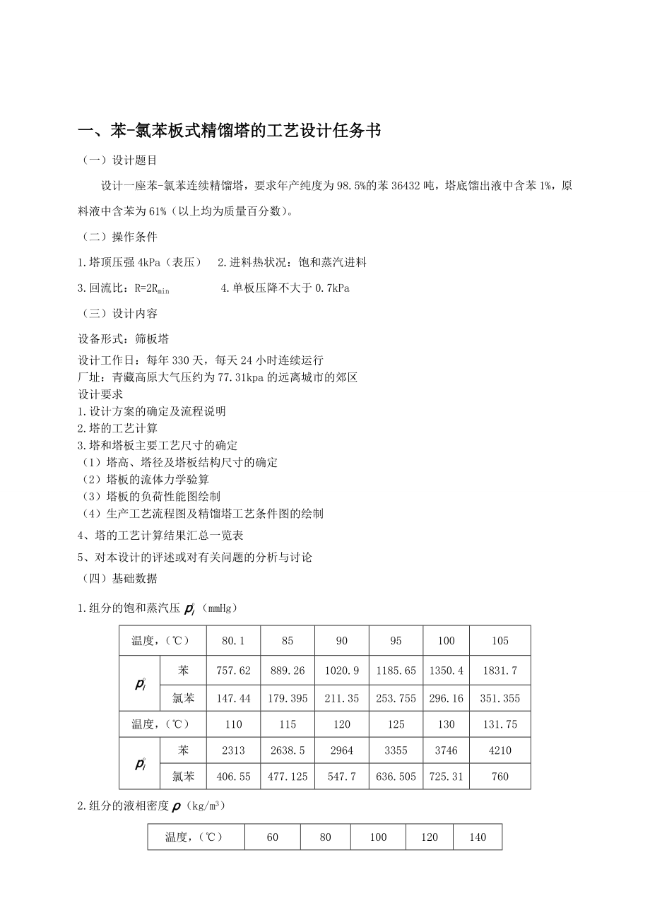 化工原理课程设计苯氯苯板式精馏塔的工艺设计1.doc_第1页