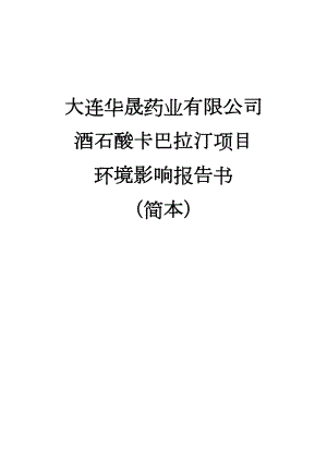 大连华晟药业有限公司酒石酸卡巴拉汀项目环境影响评价报告书.doc