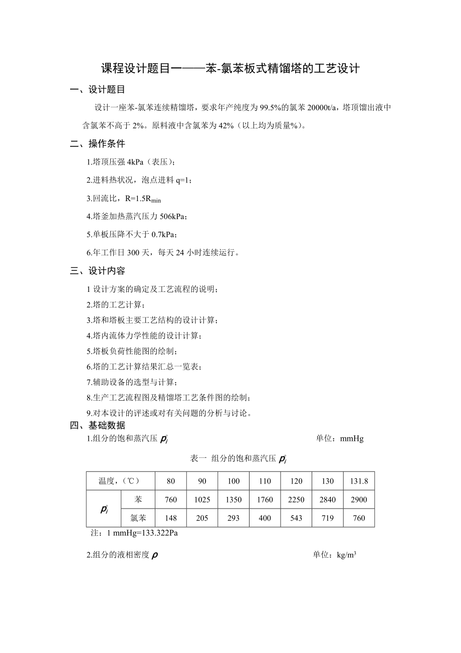 课程设计——苯氯苯板式精馏塔的工艺设计.doc_第1页