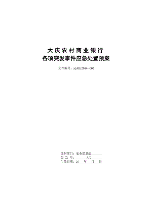 大庆农村商业银行各项突发事件应急处置预案.doc