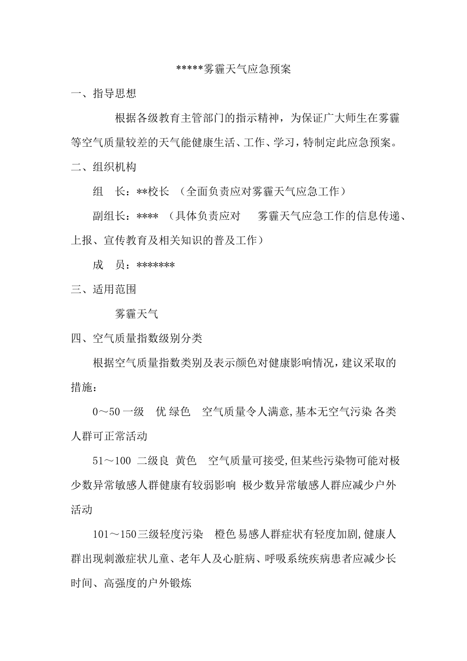 学校雾霾天气应急预案.doc_第1页