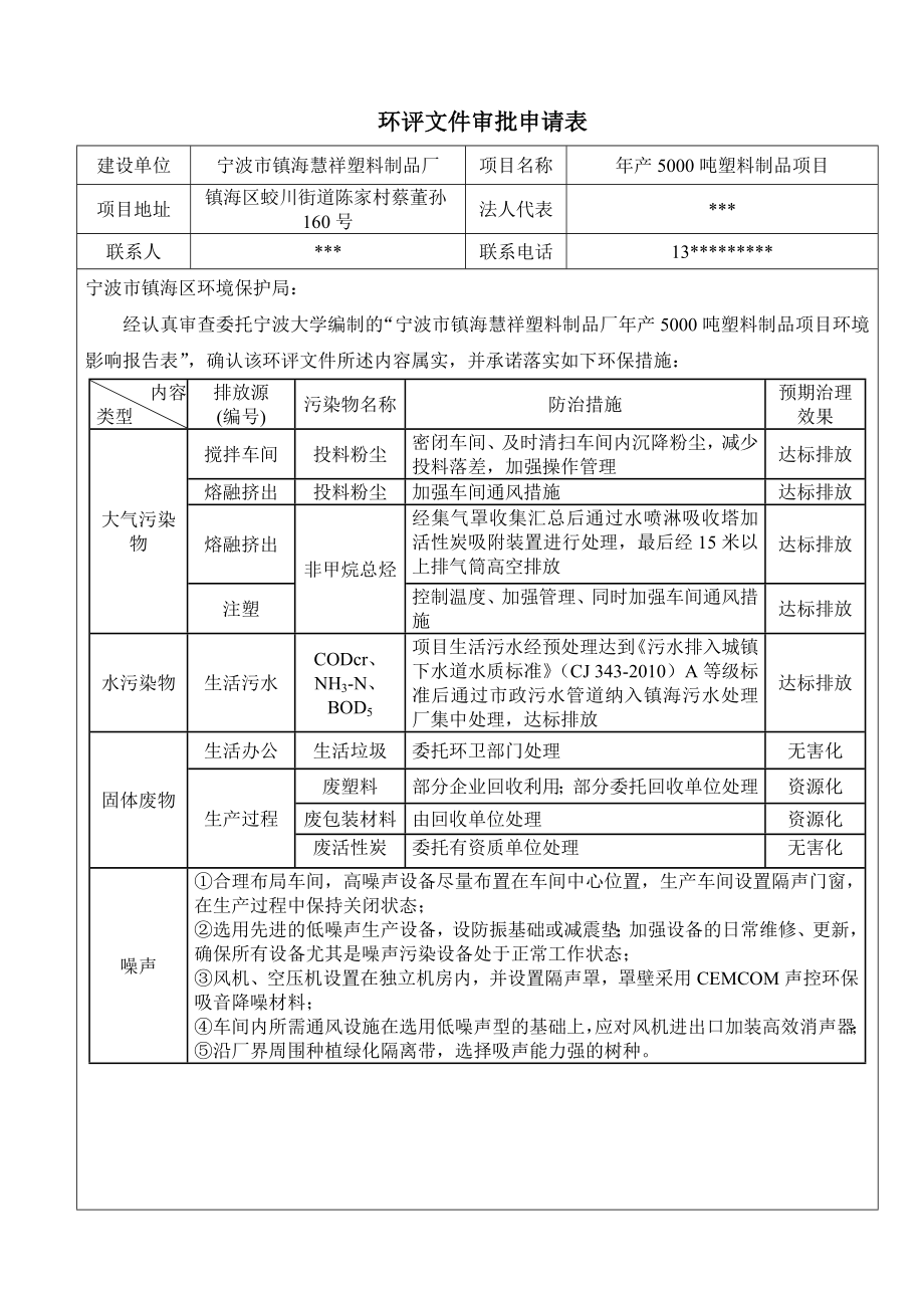 环境影响评价报告简介：宁波市镇海慧祥塑料制品厂产5000吨塑料制品项目环评文件的公告32.doc环评报告.doc_第2页