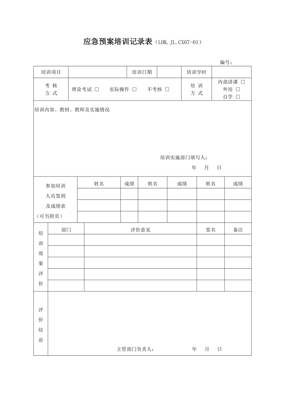 应急预案培训记录表.doc_第1页