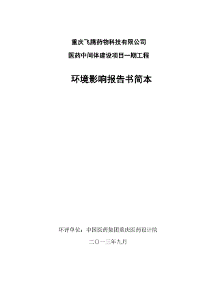 重庆飞腾药物公司医药中间体项目环境影响评价报告书.doc