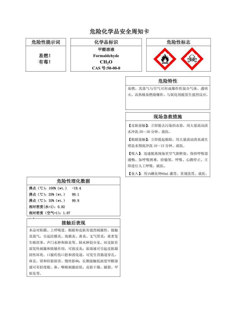 危险化学品甲醛溶液安全周知卡.doc_第1页