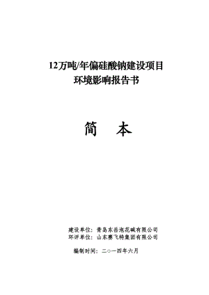 青岛东岳泡花碱有限公司12万吨偏硅酸钠建设项目环境影响报告书.doc