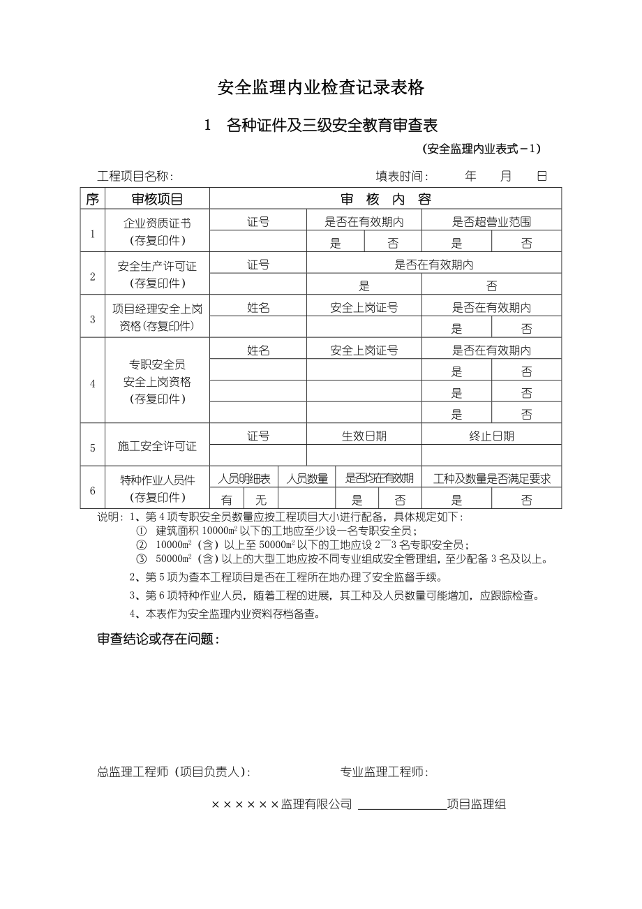 安全监理内业检查记录表格.doc_第1页