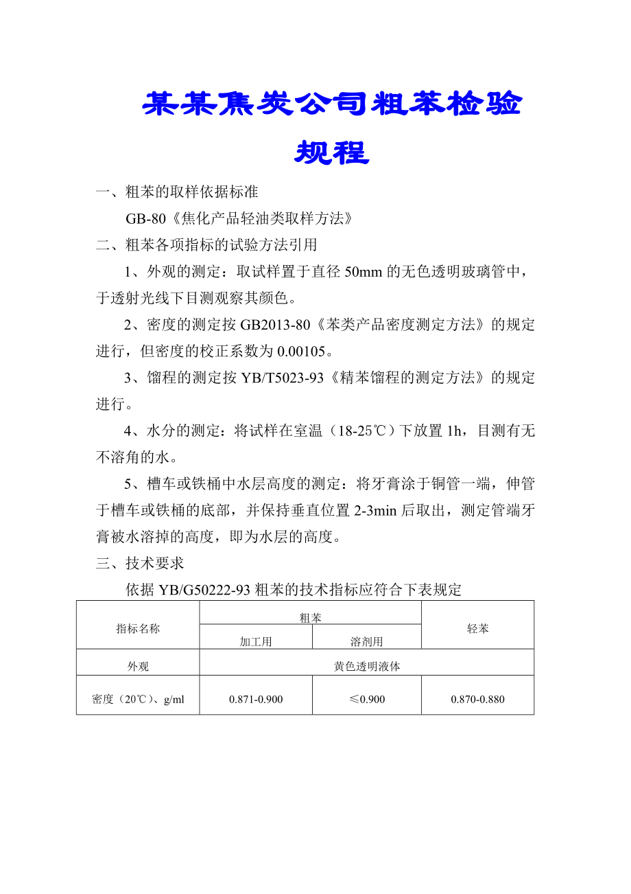 某某焦炭公司粗苯检验规程.doc_第1页