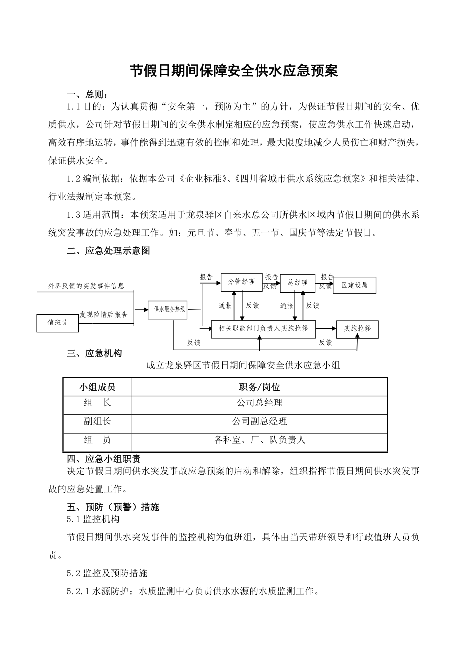 节假日期间保障安全供水应急预案.doc_第1页