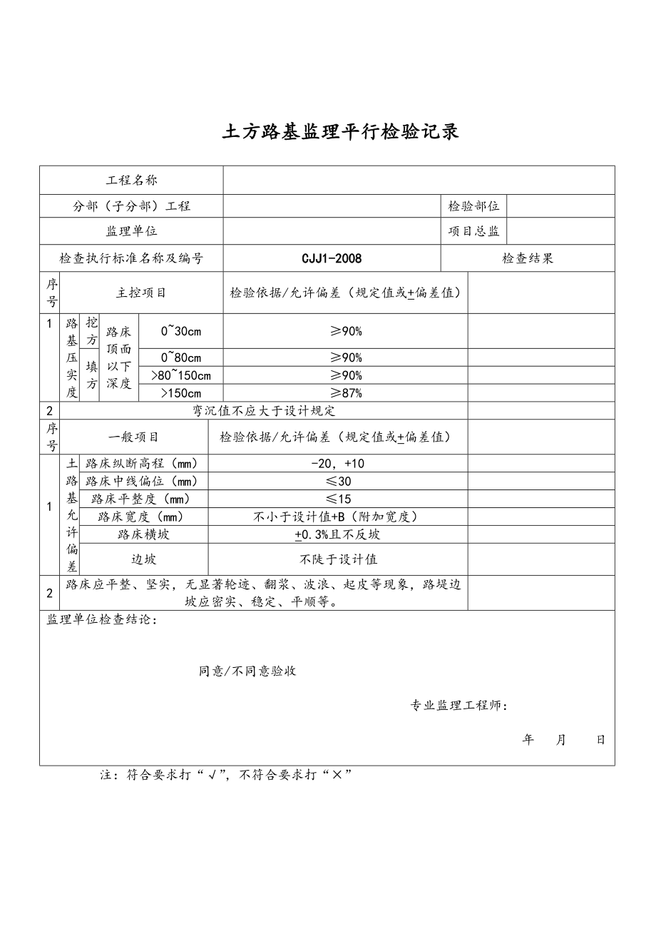 市政工程平行检验记录簿.doc_第1页