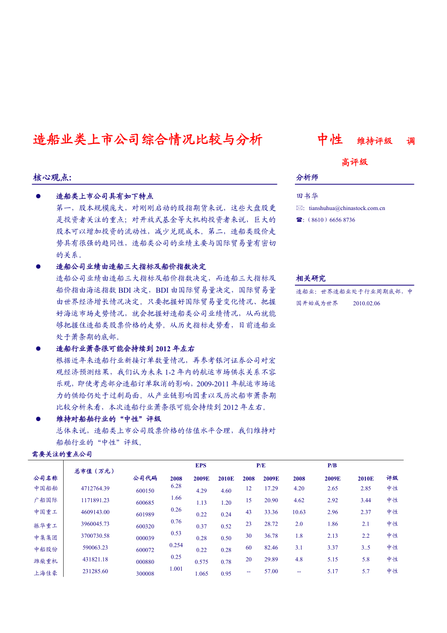 银河证券造船行业深度报告：造船业类上市公司综合比较与分析100225.doc_第1页