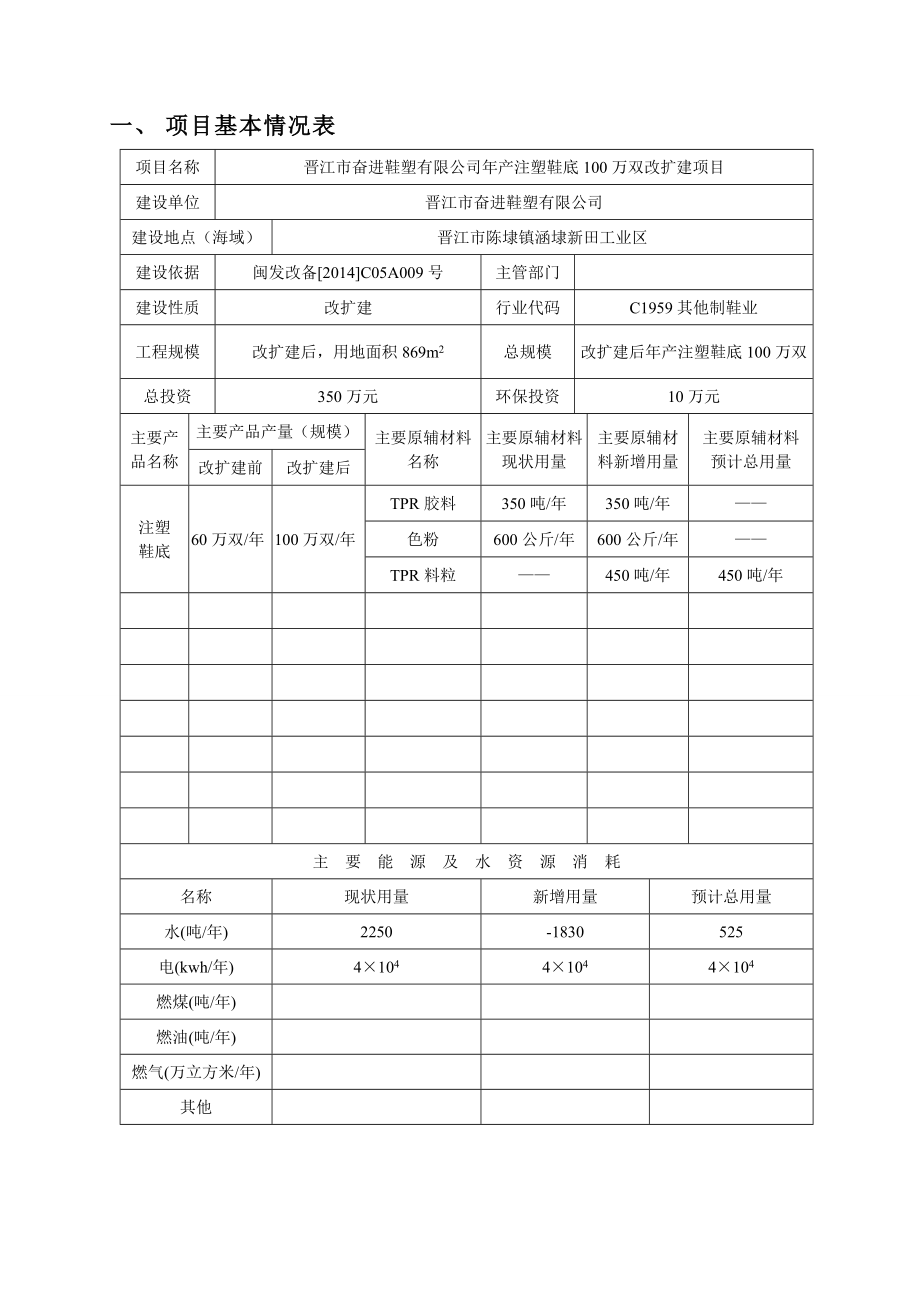 环境影响评价报告公示：奋进鞋塑注塑鞋底万双改扩建．建设地点环评报告.doc_第2页