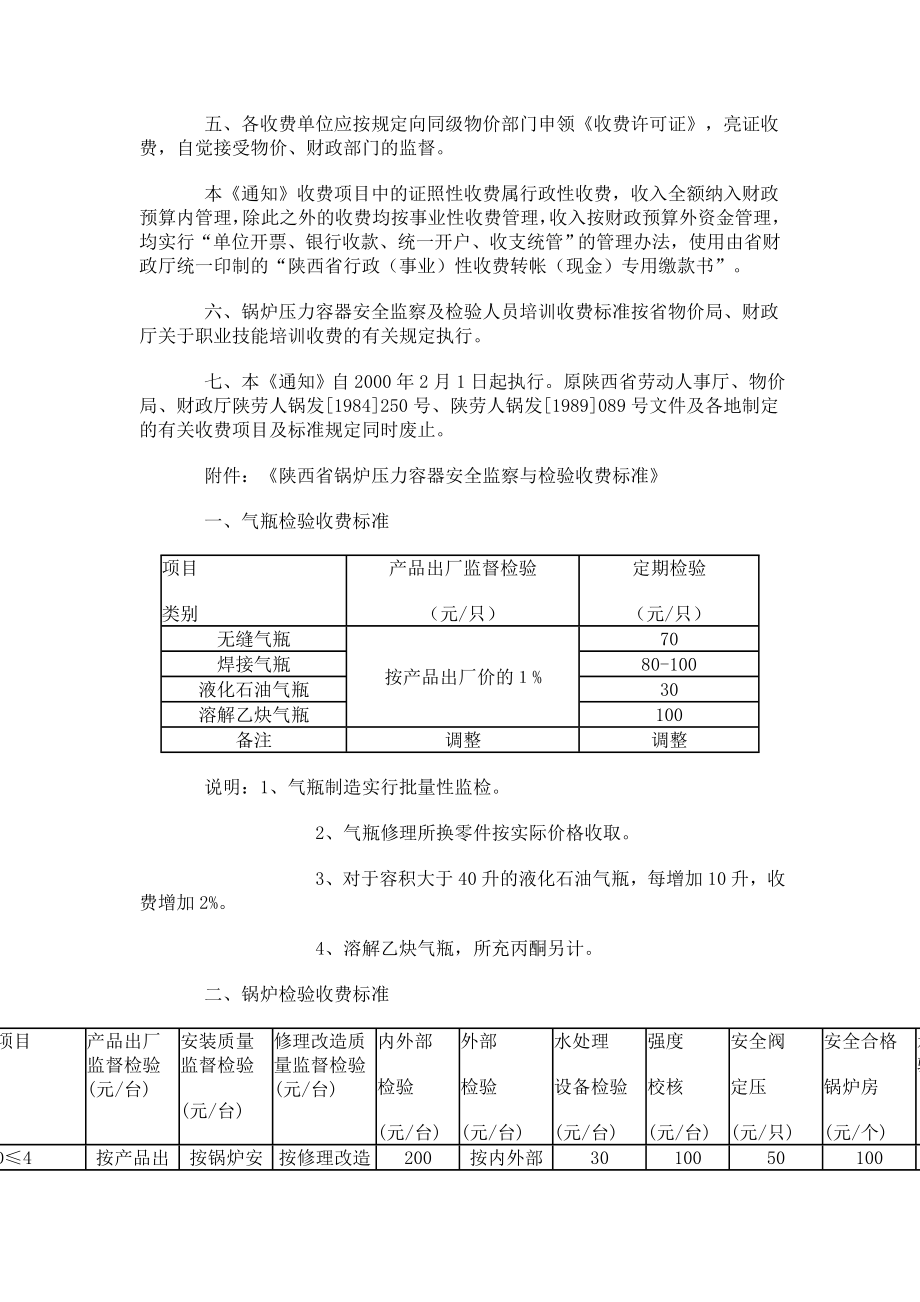 关于核定调整锅炉压力容器安全监察检验收费标准的通知.doc_第2页