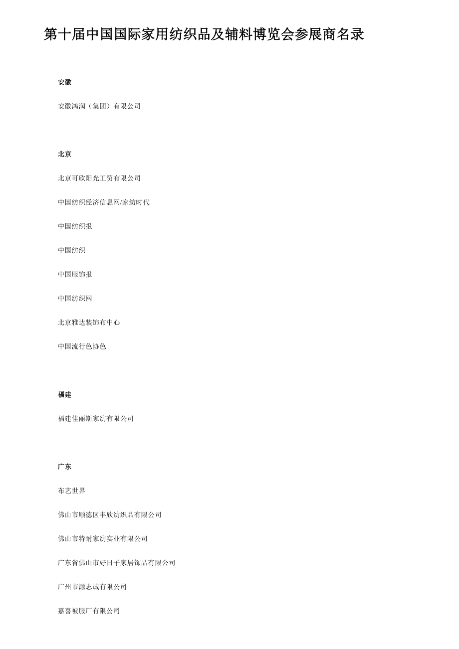 第十中国国际家用纺织品及辅料博览会参展商名录.doc_第1页