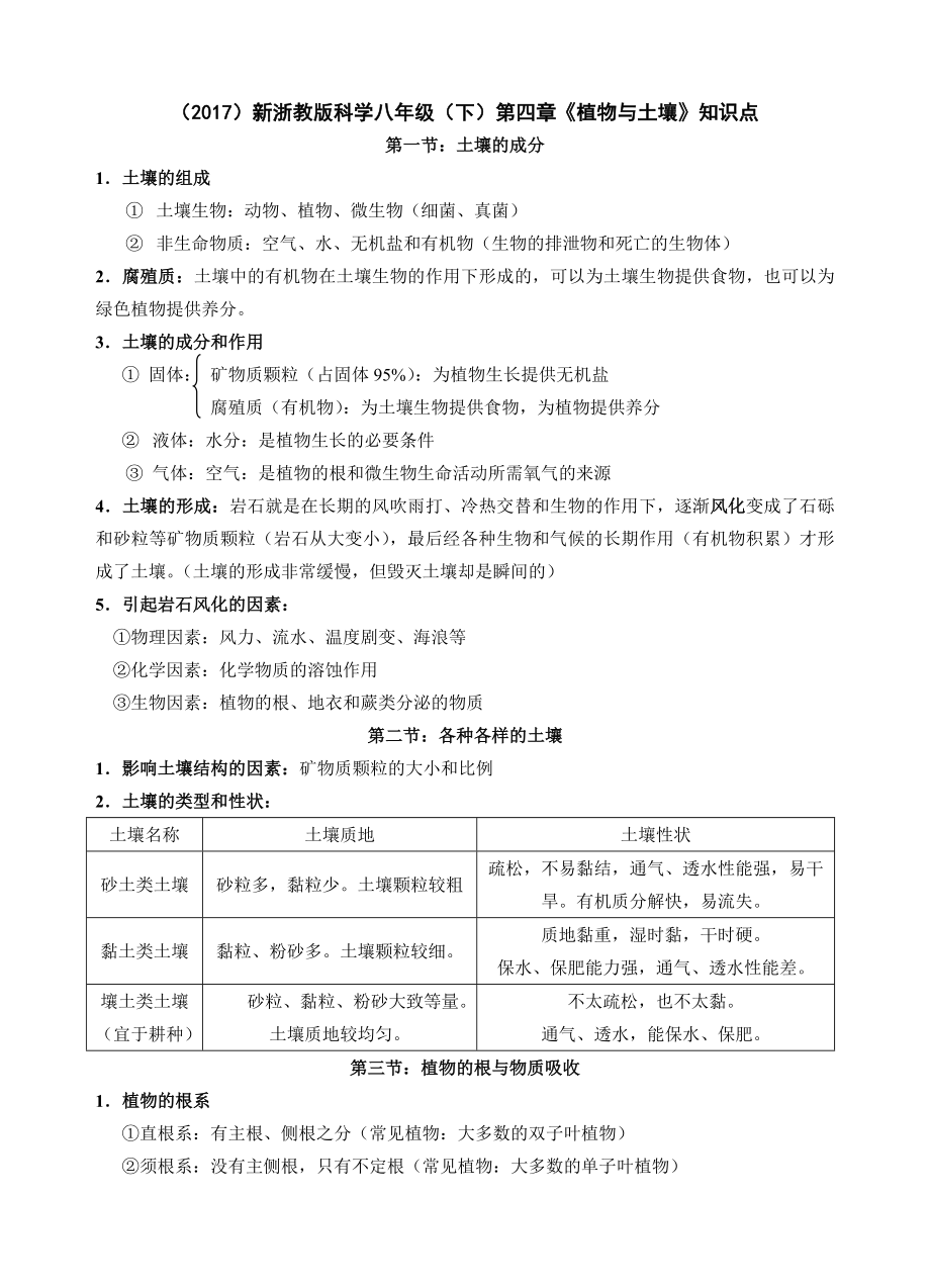 新浙教版八年级下册科学第四章《植物与土壤》知识点归纳学习资料.doc_第1页