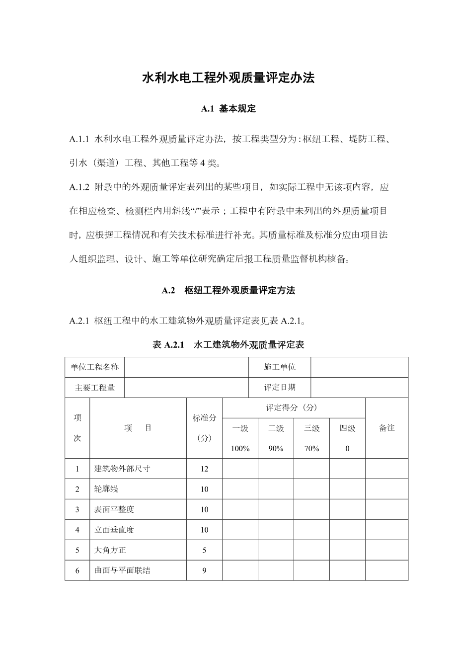 水利水电工程外观质量评定办法及表格.doc_第1页