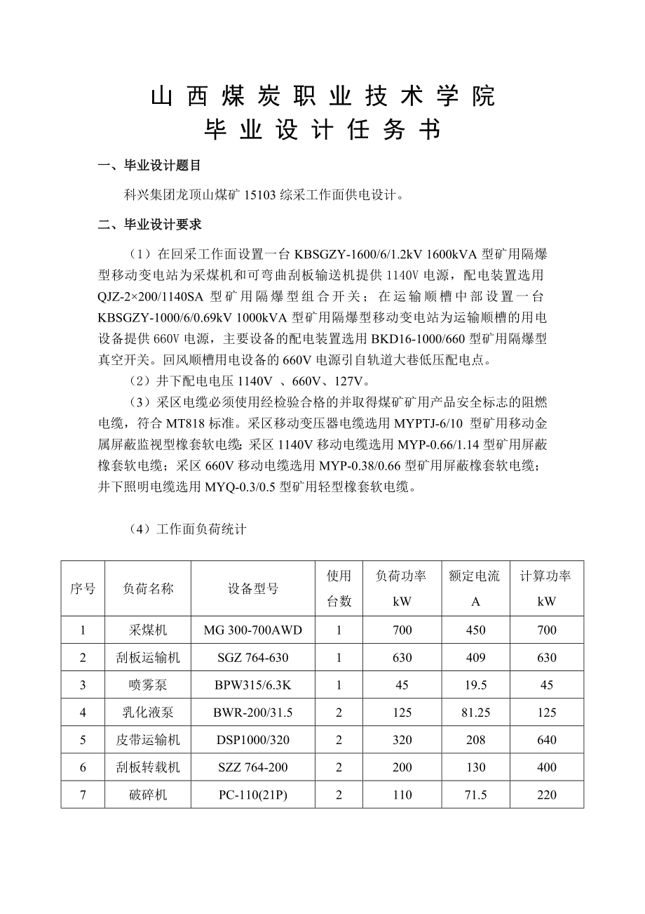 毕业设计（论文）科兴集团龙顶山煤矿15103综采工作面供电设计.doc_第2页