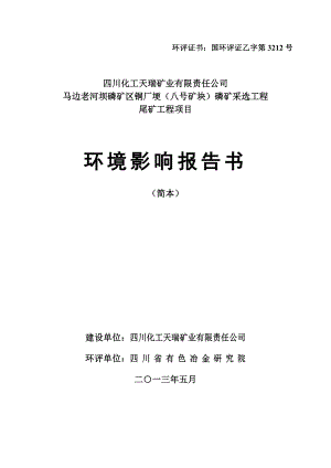 马边老河坝磷矿区铜厂埂（八号矿块）磷矿采选工程尾矿工程项目环境影响评价报告书.doc