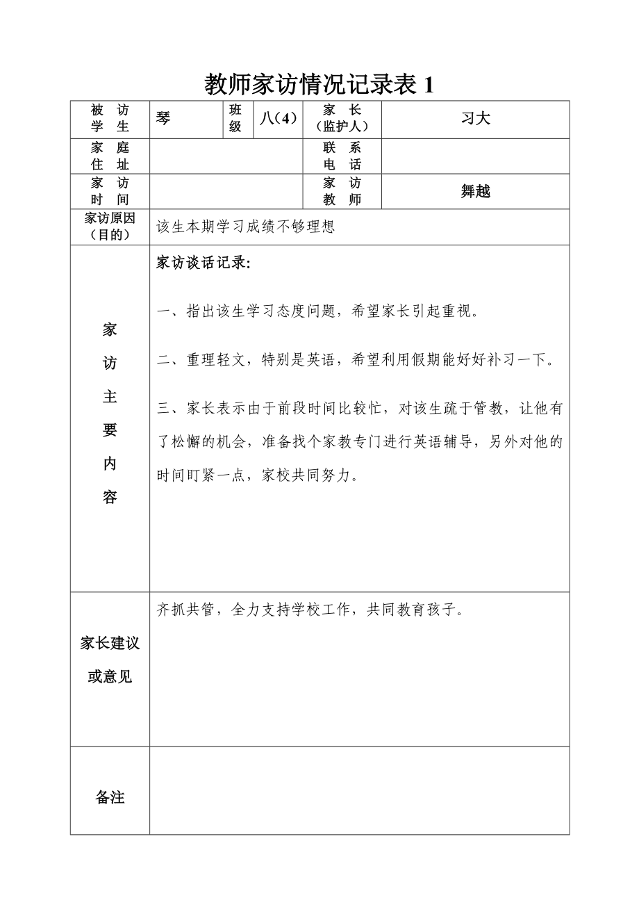 教师家访情况记录表精编版.doc_第1页