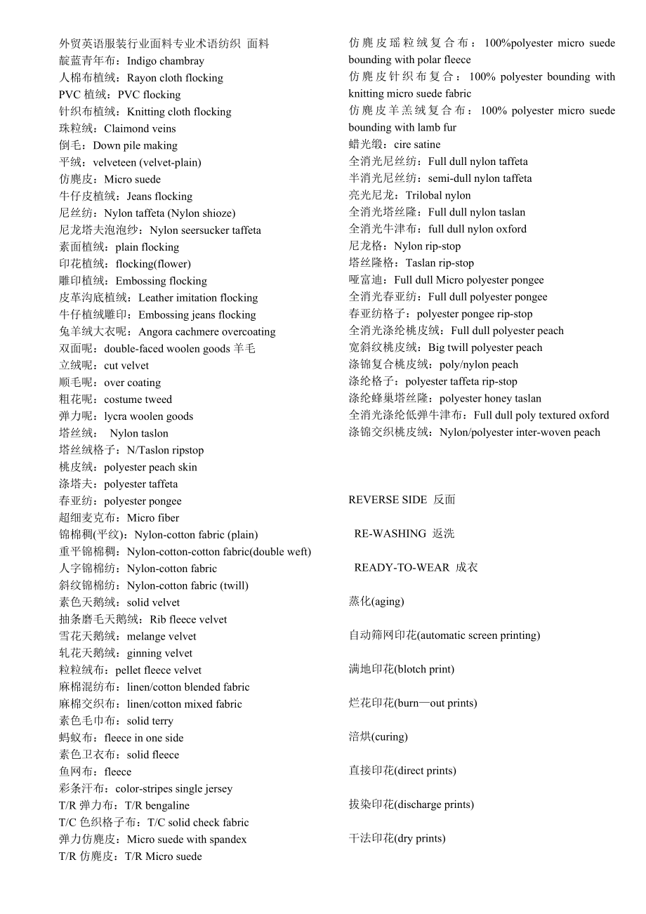 外贸英语服装行业面料专业术语纺织面料加织物.doc_第1页