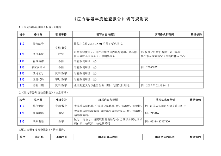 压力容器检查报告填写规则表.doc_第1页