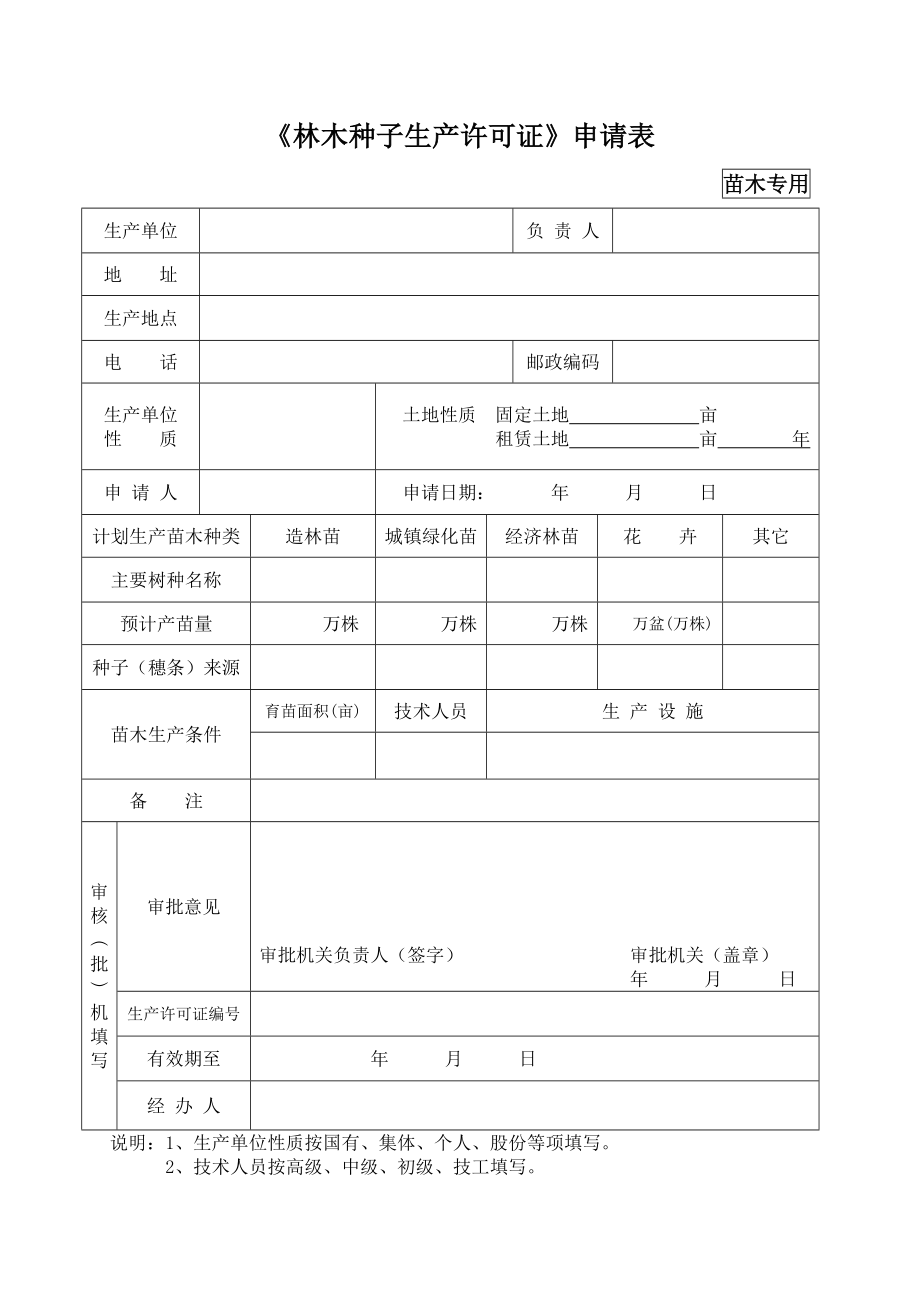 林木种子生产许可证》申请表（苗木专用）表格苗木专用林木种子表格苗木专用林木种子表格苗木专用林木种子.doc_第1页