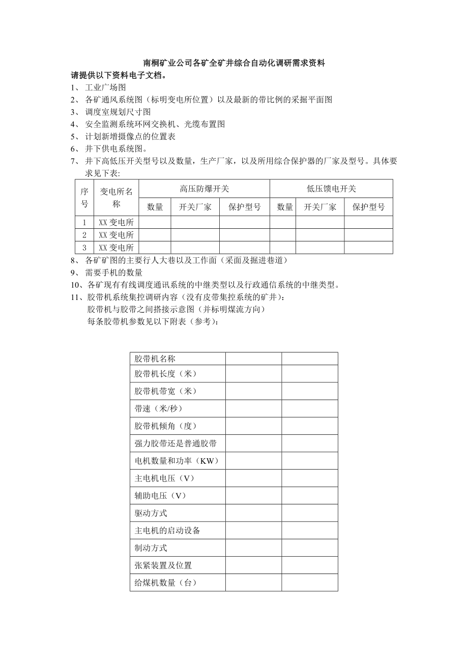 全矿井综合自动化调研需求资料.doc_第1页