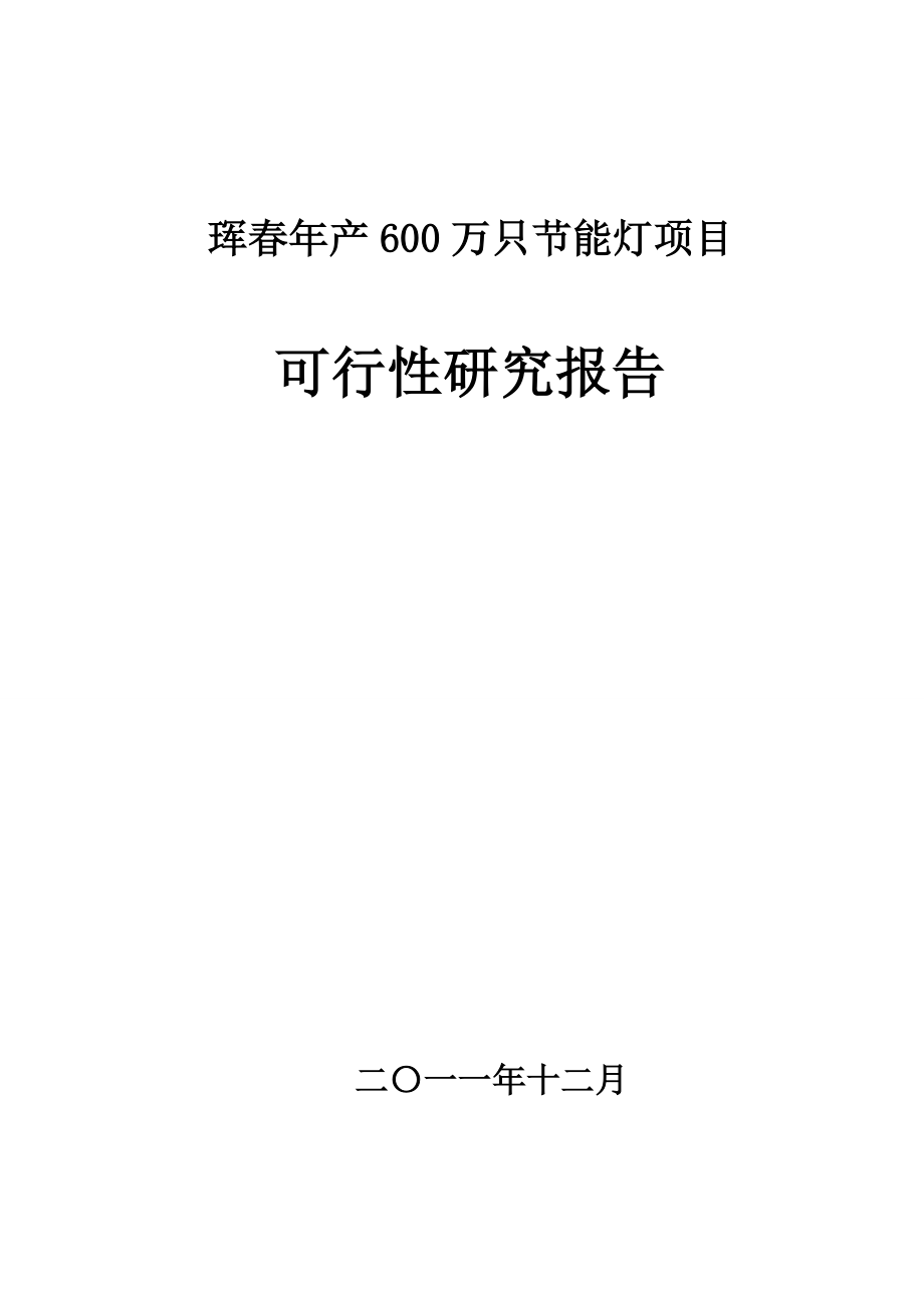 珲产600万只节能灯项目可行性研究报告.doc_第1页