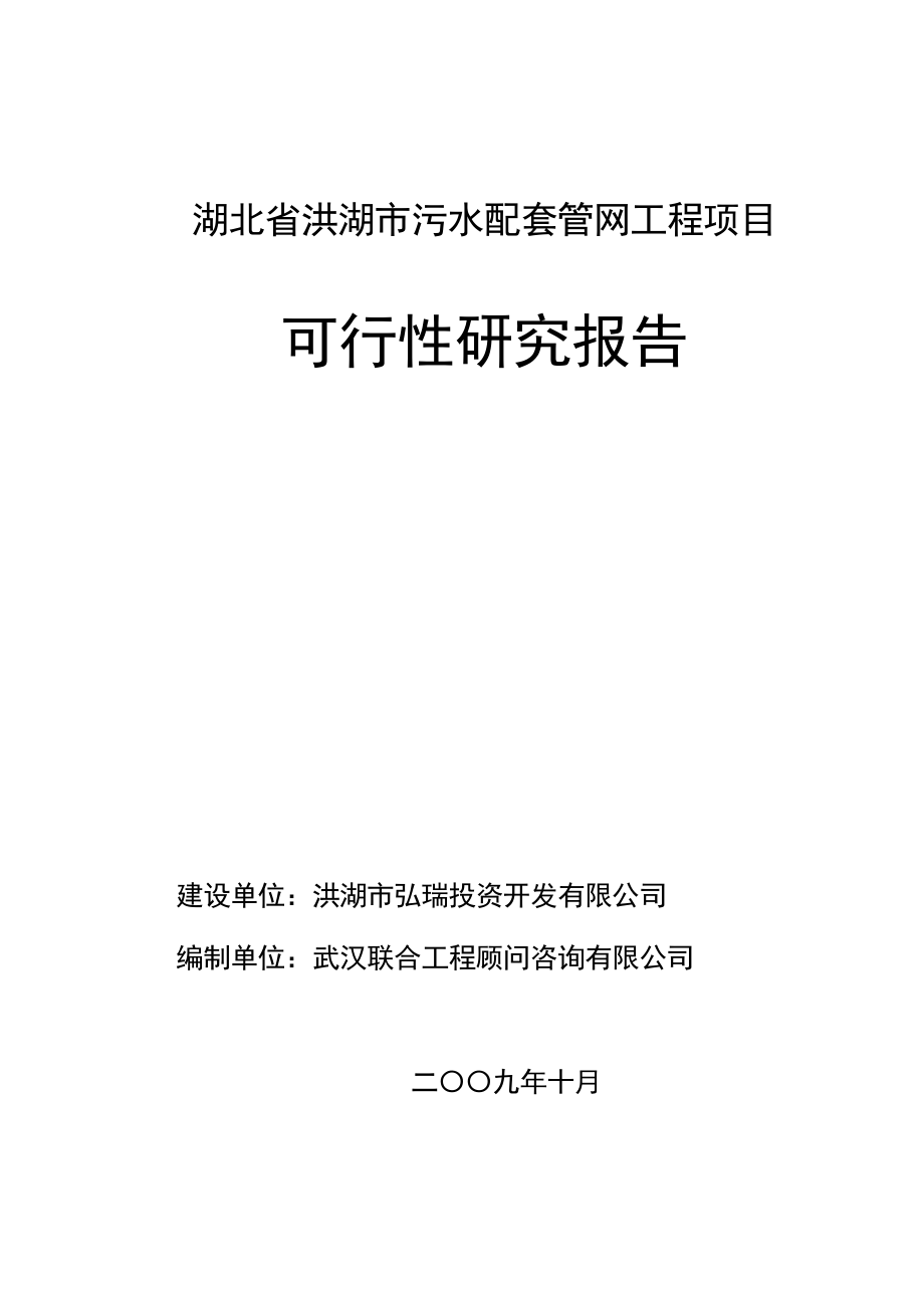 湖北省洪湖市污水配套管网工程项目可行性研究报告.doc_第1页