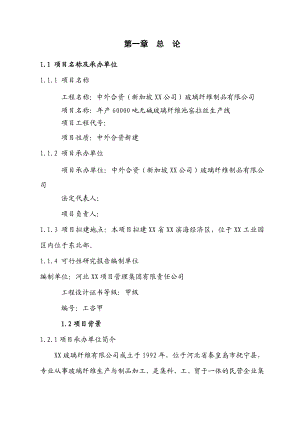 产6万吨无碱池窑玻璃纤维拉丝生产线建设项目可行性研究报告.doc