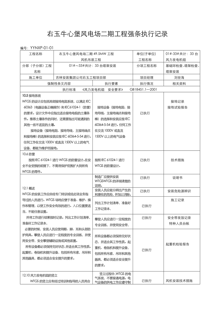 新能源工程施工强制性条文执行记录文本表汇总.doc_第1页