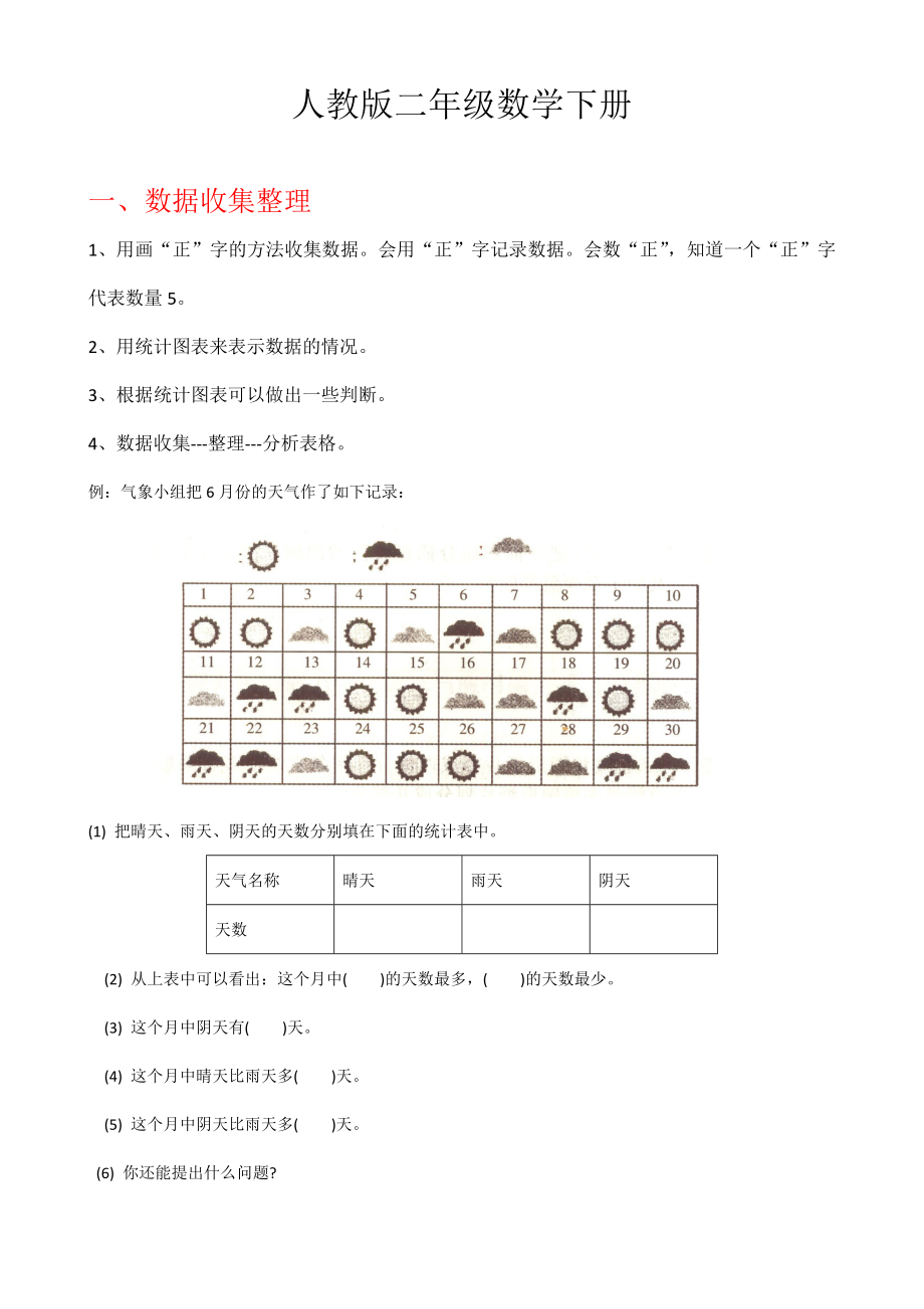 新人教版二年级下册数学总复习资料.docx_第1页