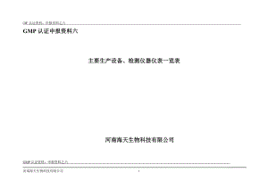 、生产设备设施、检验仪器设备目录需注明规格、型号、主要技术参数（DOC X页） .doc