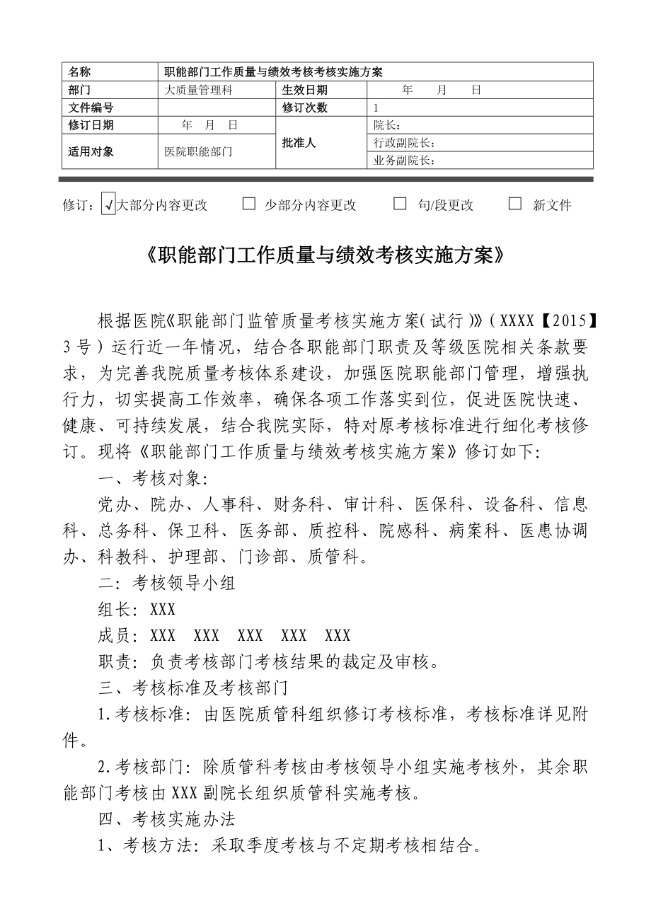 职能部门工作质量与绩效考核实施方案.doc_第1页