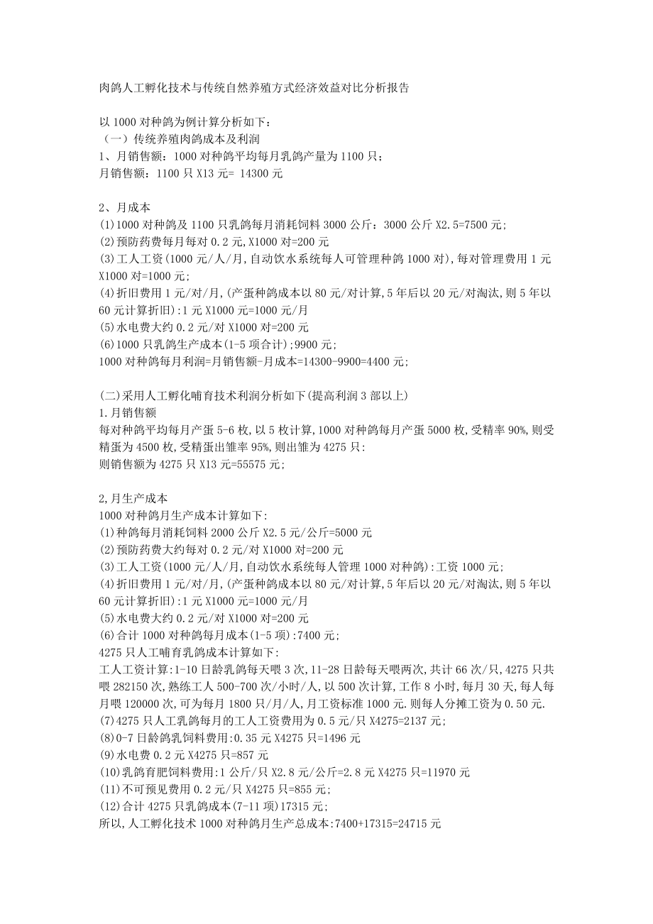 肉鸽人工孵化技术与传统自然养殖方式经济效益对比分析报告.doc_第1页