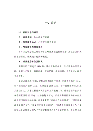 某某公司钛白粉生产项目可行性研究报告（122页优秀甲级资质可研报告） .doc