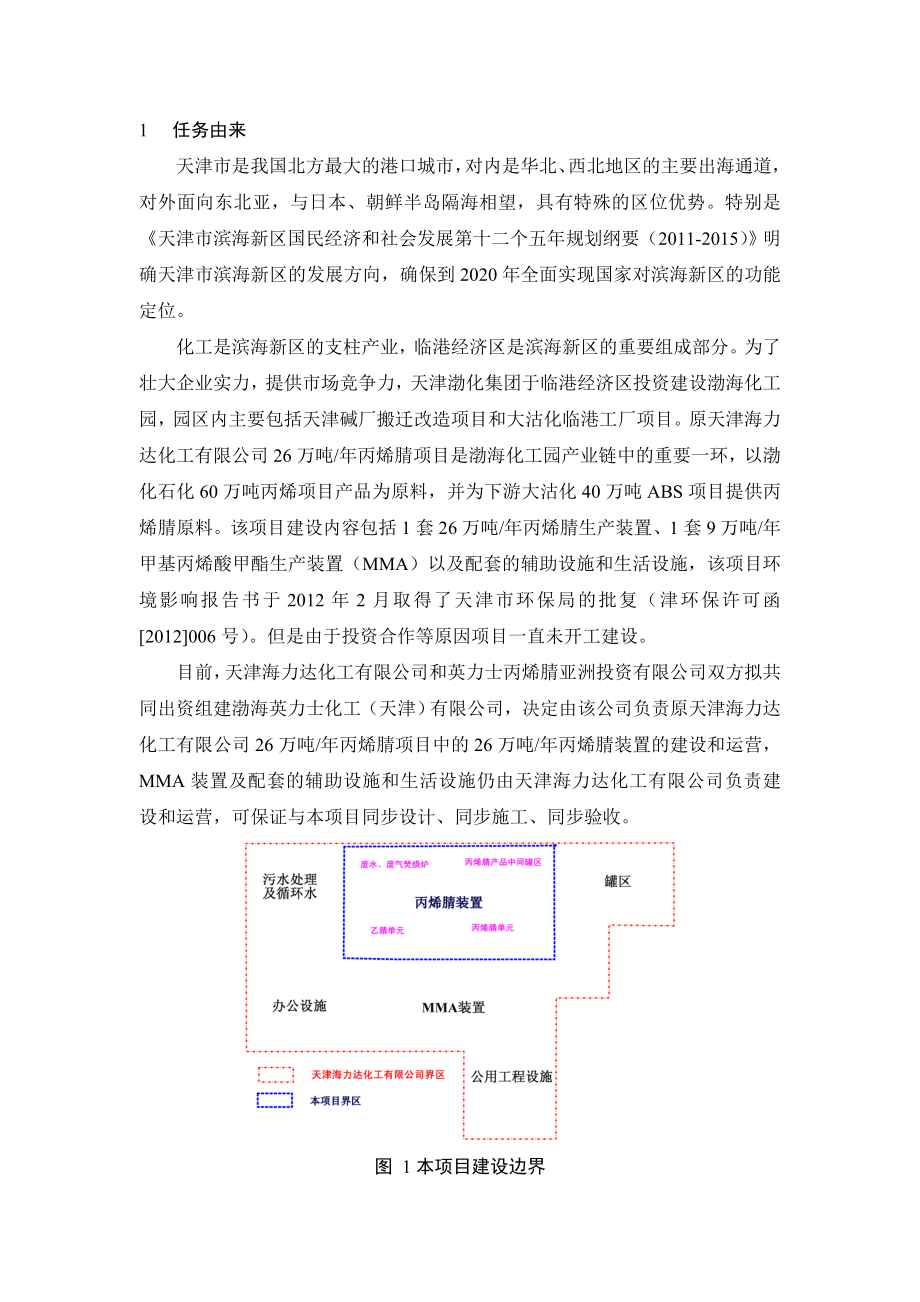 渤海英力士化工（天津）有限公司26万吨丙烯腈项目环境影响报告书简本.doc_第2页