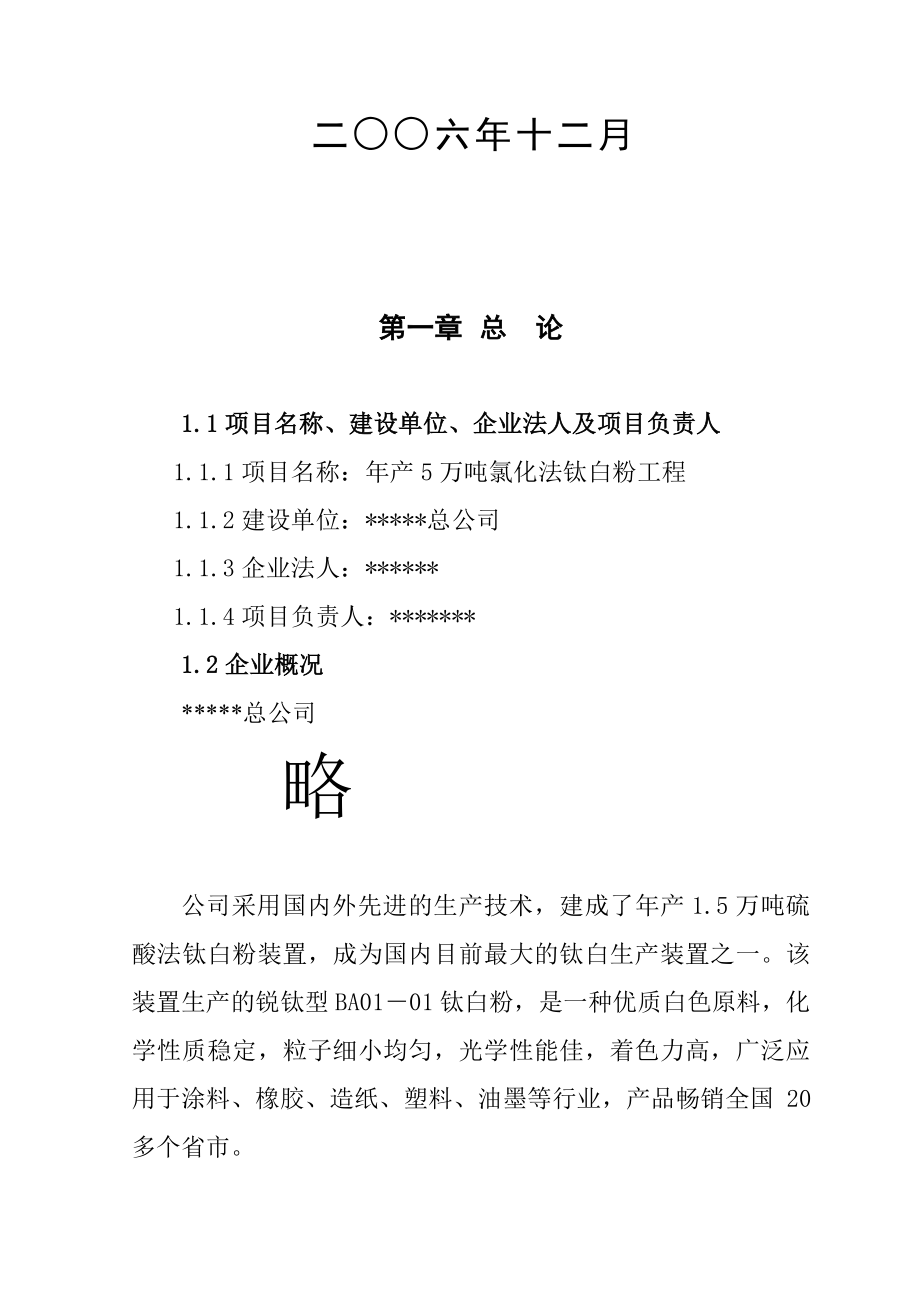 某公司产5万吨氯化法钛白粉工程项目建议书.doc_第2页