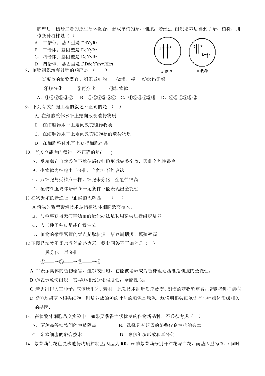 植物细胞工程练习题及答概要.doc_第2页