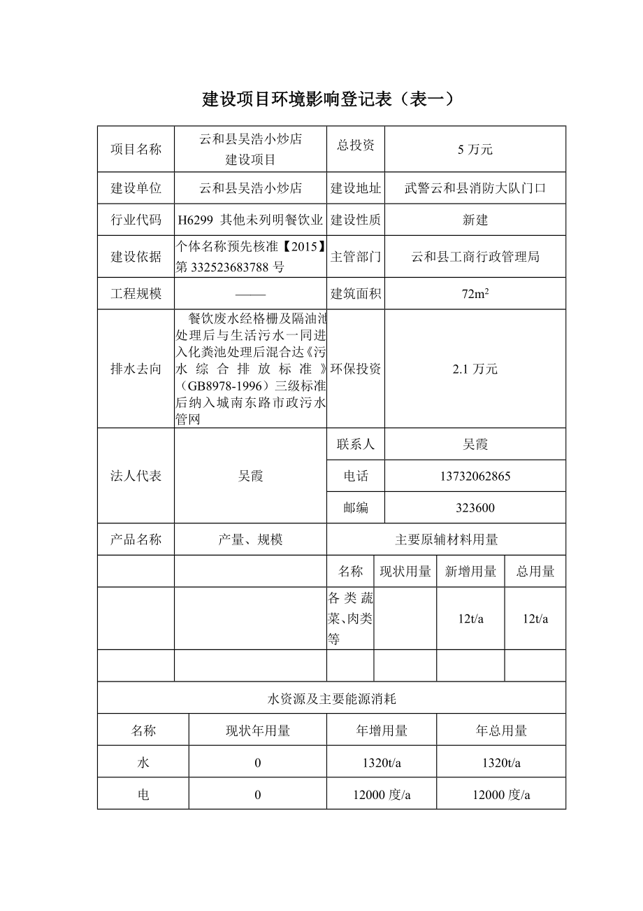 环境影响评价报告公示：吴浩小炒店建设环评文件的502环评报告.doc_第2页