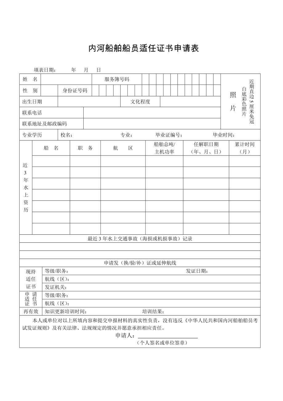 内河船舶船员适任证书申请表.doc_第1页