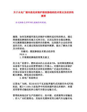 关于火电厂循环流化床锅炉煤泥掺烧的技术要点及经济性测算[权威资料].doc