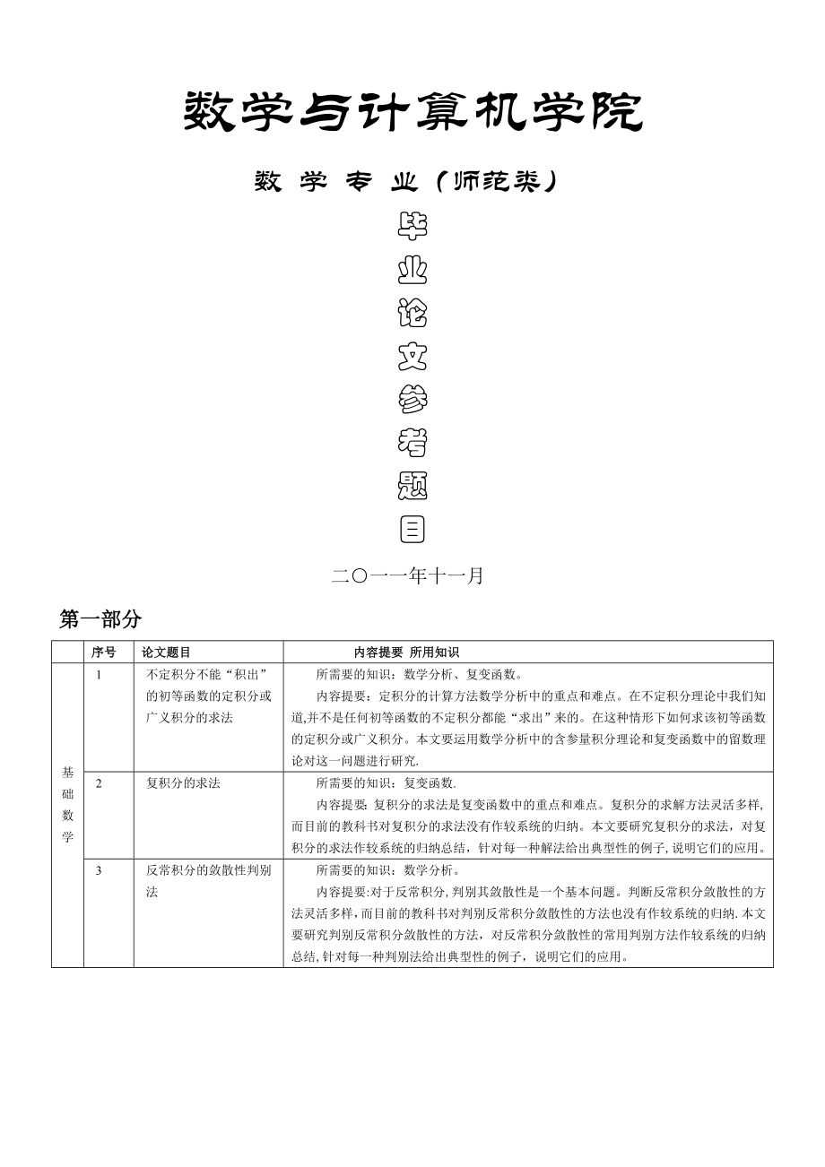 数学专业毕业论文参考题目.doc_第1页