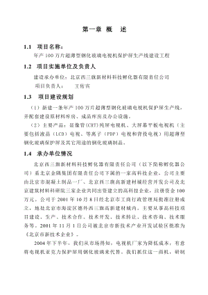 产100万片超薄型钢化玻璃电视机保护屏生产线建设工程 项目建议书.doc